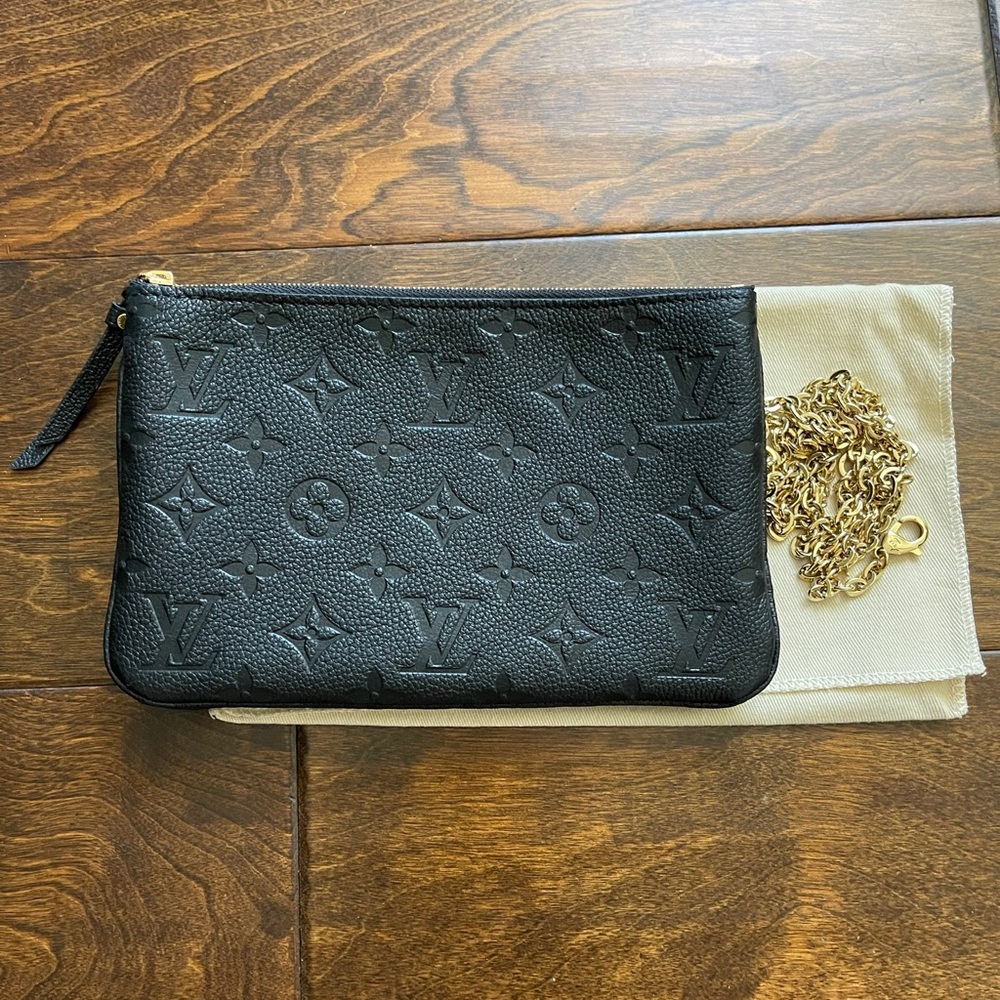 NIB Louis Vuitton Double Zip Pochette in Black Monogram Empreinte Leather